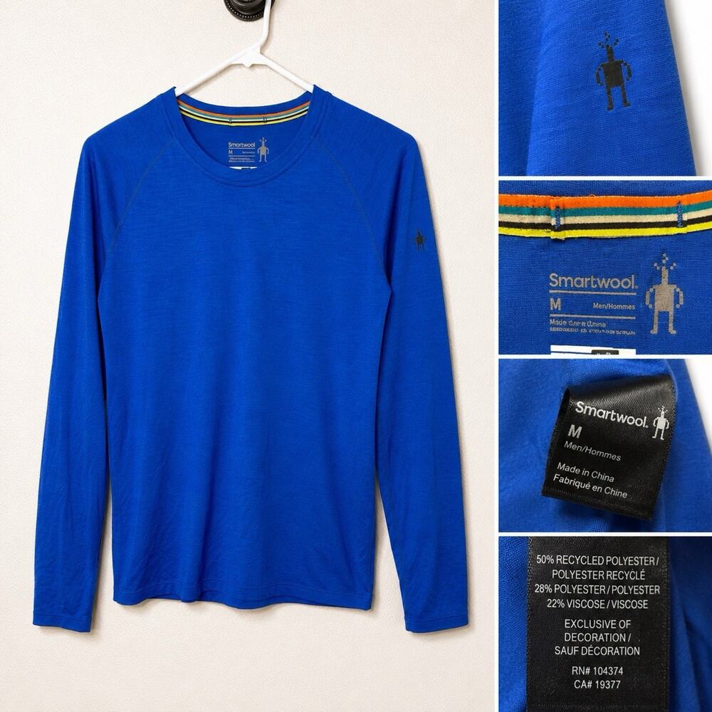 Smartwool Men’s M Blue Long Sleeve Merino Wool Blend Base Layer Shirt